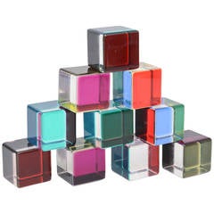 Collection of Ten Fabulous Vasa Style Lucite Cube Sculpture