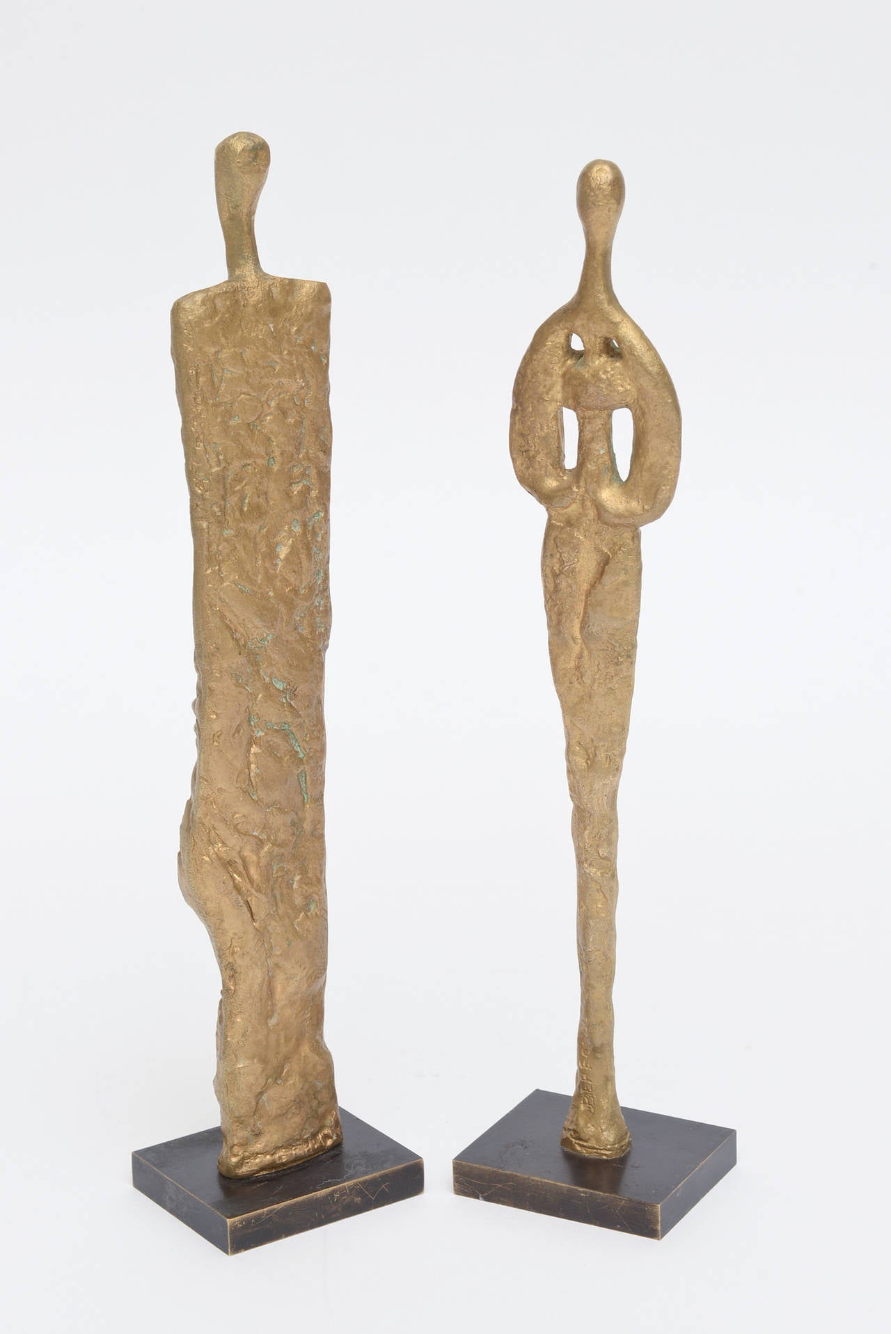 Mid-Century Modern Pair of Giacometti Style Bronze Sculptures In Good Condition In North Miami, FL