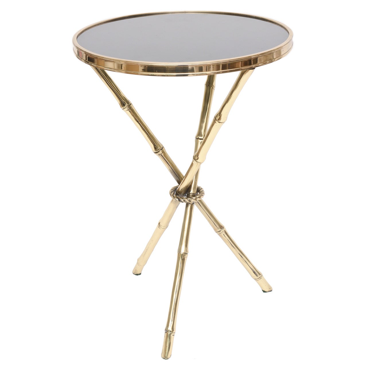Chic Italian Polished Brass and Granite Faux Bamboo Tripod Side Table