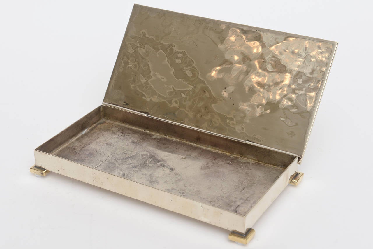 Mid-20th Century Vintage Mixed Metals & Abalone Double Ram Hinged Mexican Box / SAT. SALE