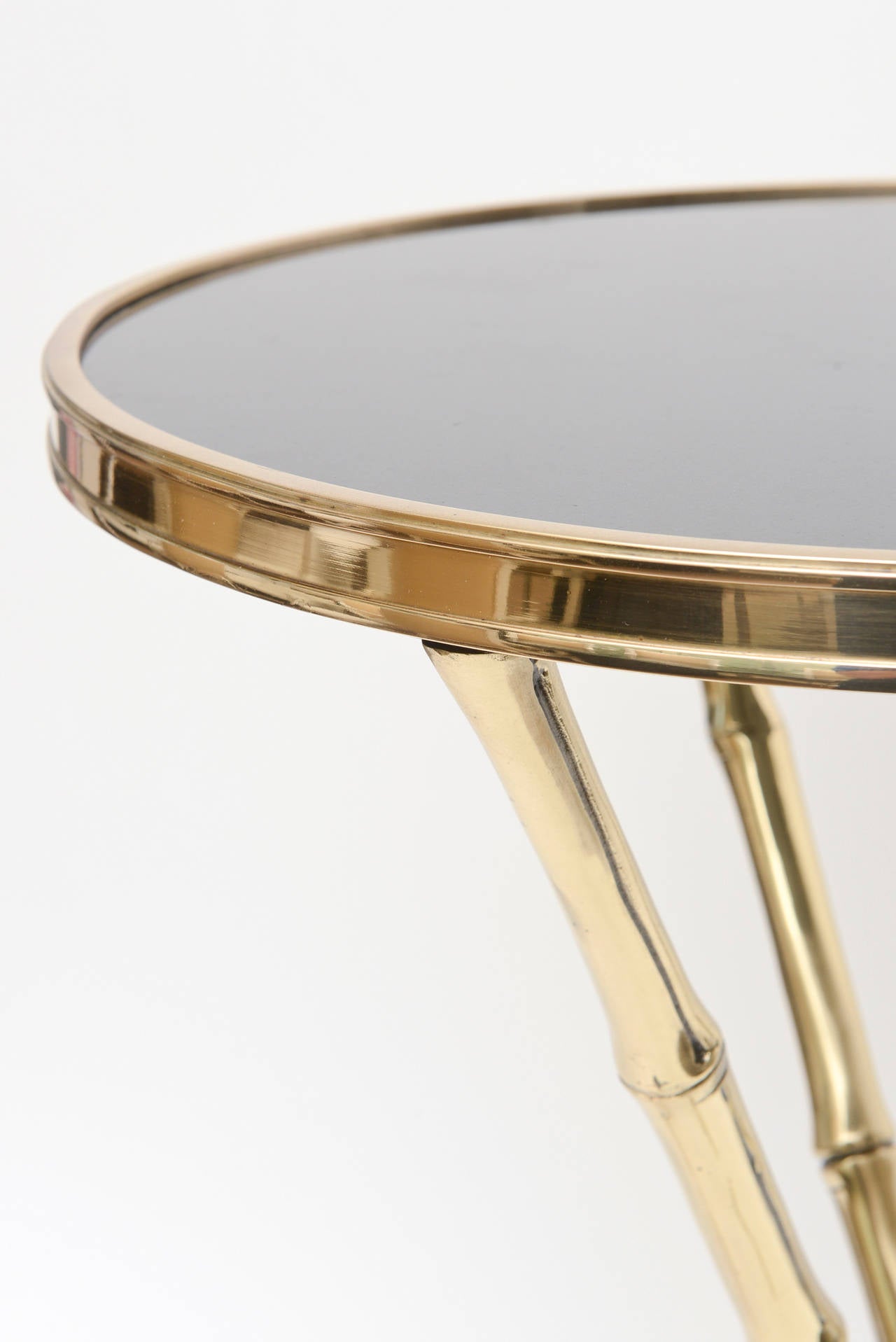 Mid-20th Century Chic Italian Polished Brass and Granite Faux Bamboo Tripod Side Table