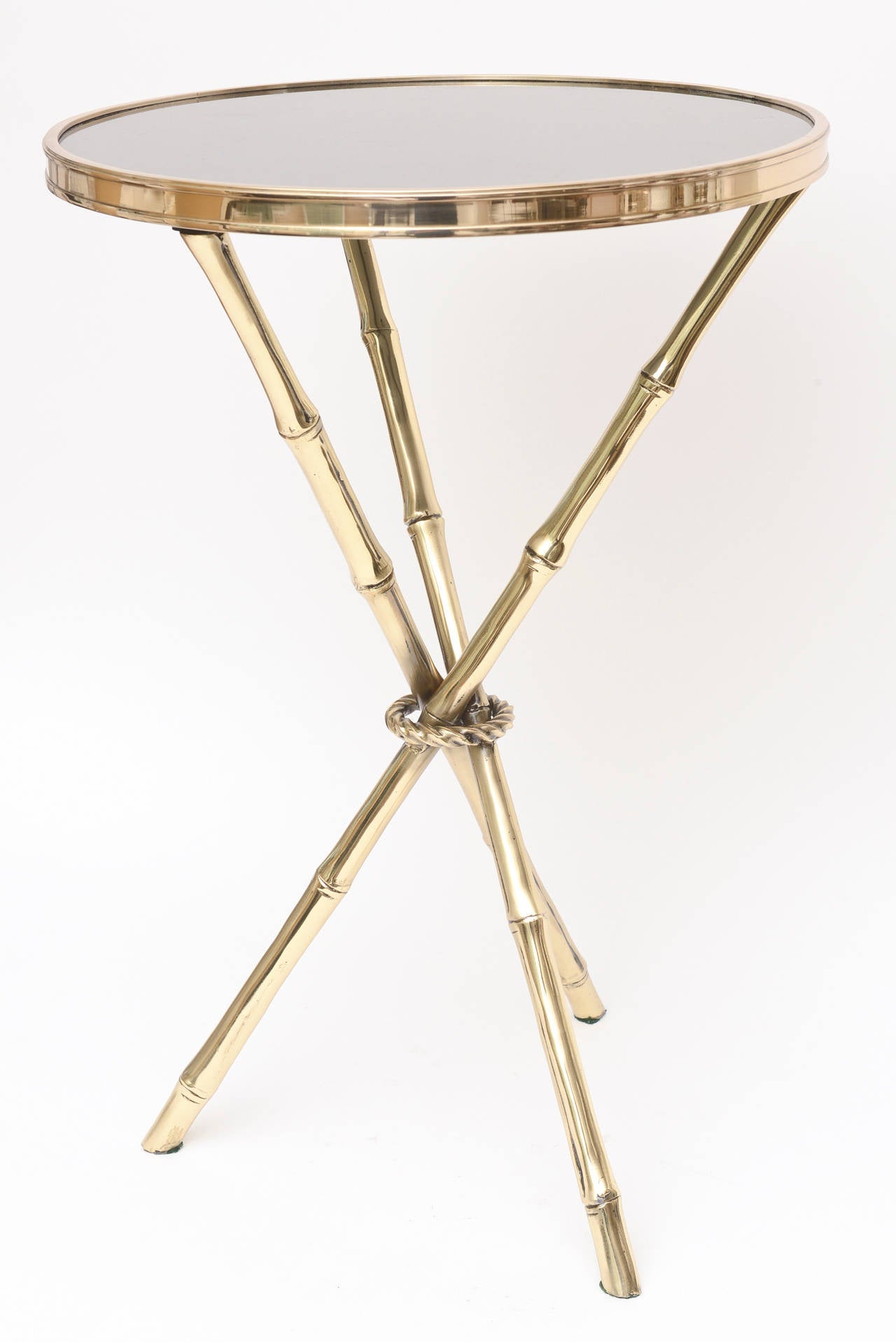 Chic Italian Polished Brass and Granite Faux Bamboo Tripod Side Table 4