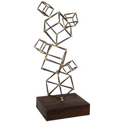 Iron & Brass Cubed Stack Abstract Table Top Sculpture/SAT.SALE