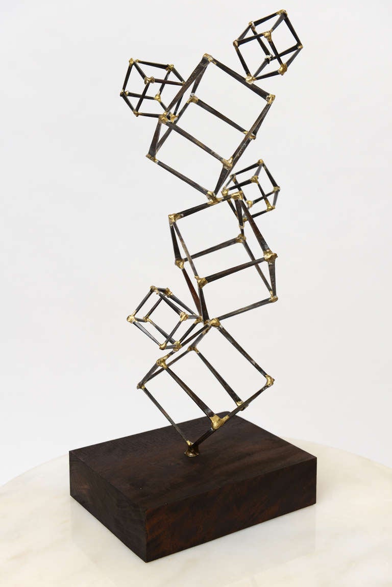 Iron and Brass Cubed Stack Abstract Table Top Sculpture/SAT.SALE at 1stDibs