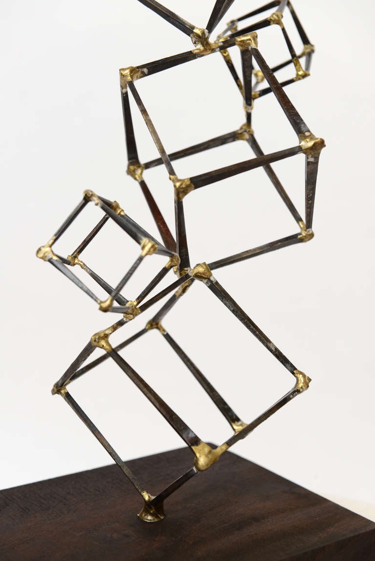 Iron and Brass Cubed Stack Abstract Table Top Sculpture/SAT.SALE at 1stdibs