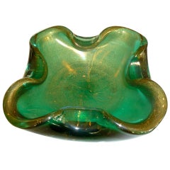 Itallan Murano Seguso Emerald/Sea Turquoise Glass Bowl