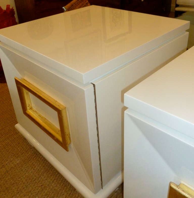 Monumental Pair  Lacquered and Gold Leaf End/Night Tables In Excellent Condition In North Miami, FL