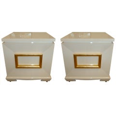 Monumental Pair  Lacquered and Gold Leaf End/Night Tables