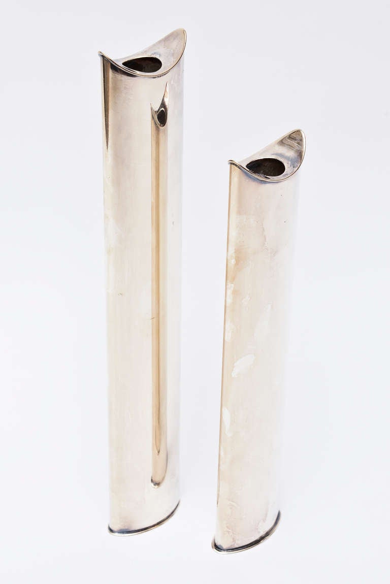 Pair of Italian Modernist Silver Plate Gio Ponti for Sabbatini Candlesticks