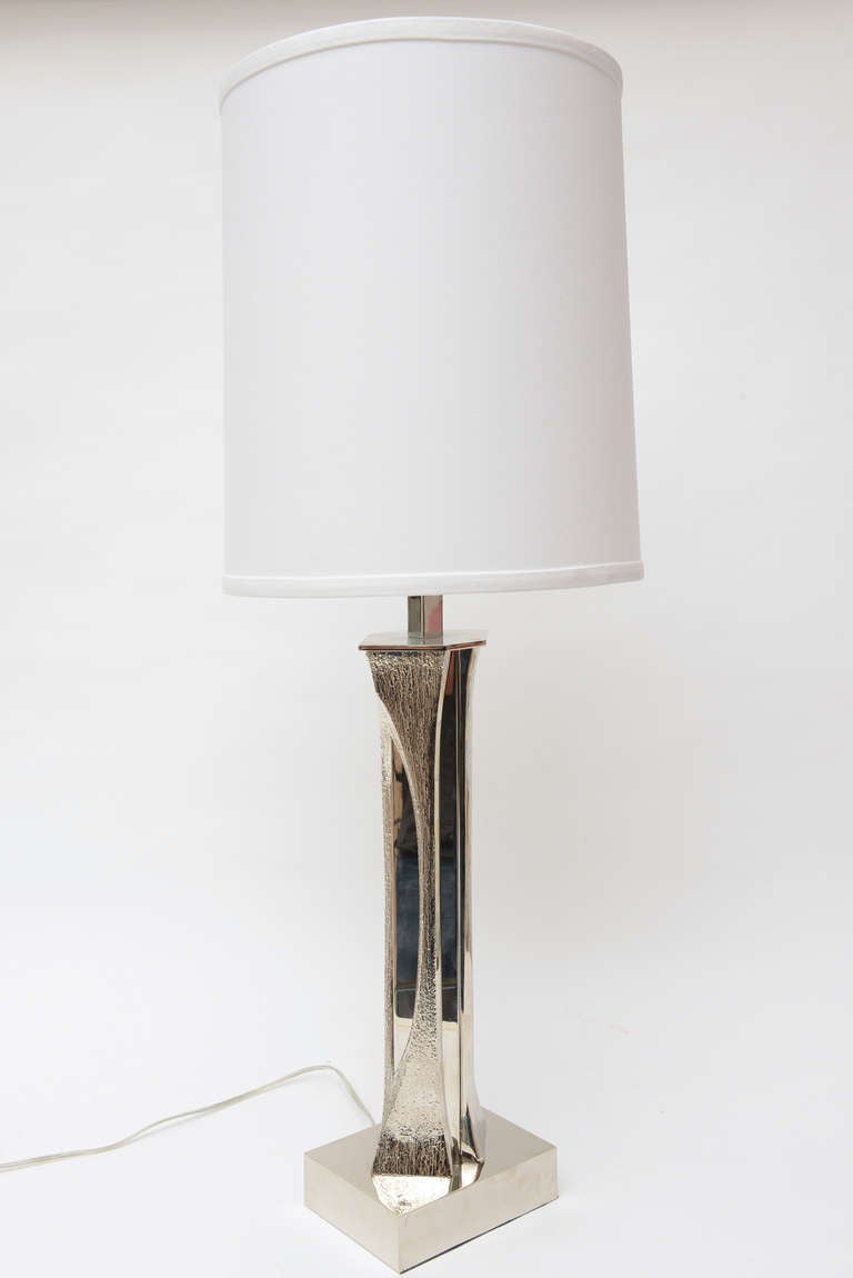 Modern Signed Willy Daro Nickel Silver over Bronze Desk or Table Lamp