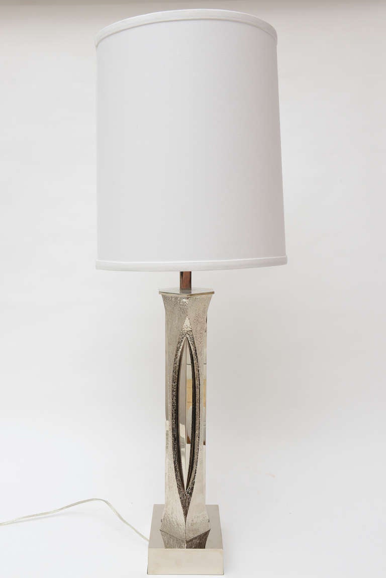 Signed Willy Daro Nickel Silver over Bronze Desk or Table Lamp In Excellent Condition In North Miami, FL