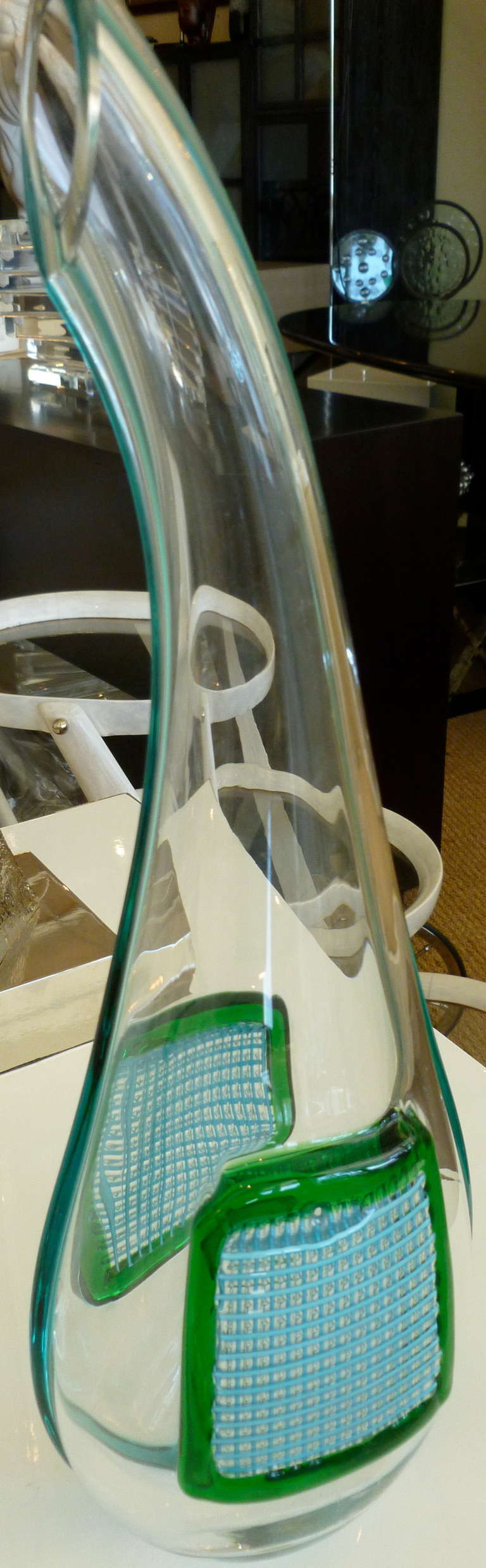 Late 20th Century Murano Vintage Massimiliano Schiavon Turquoise Green Glass Vase/ Vessel Italian For Sale