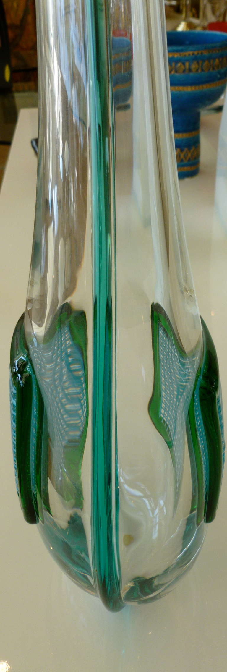 Vase/vase italien de Murano Massimiliano Schiavon vintage en verre vert turquoise Bon état - En vente à North Miami, FL