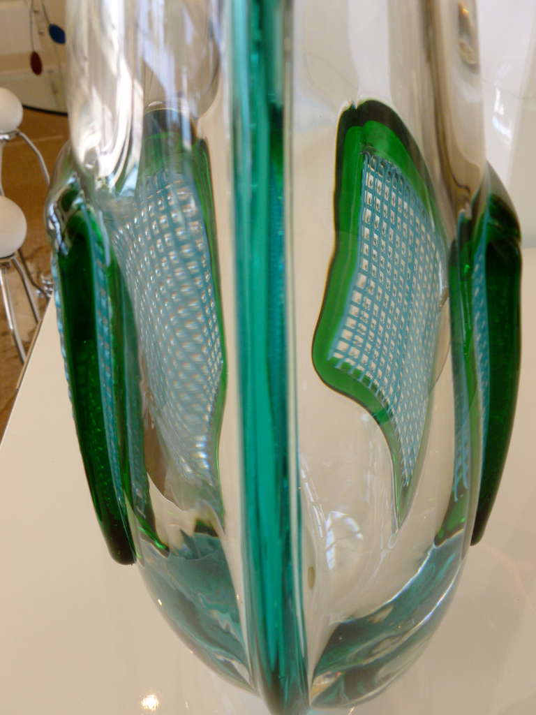 Moderne Vase/vase italien de Murano Massimiliano Schiavon vintage en verre vert turquoise en vente
