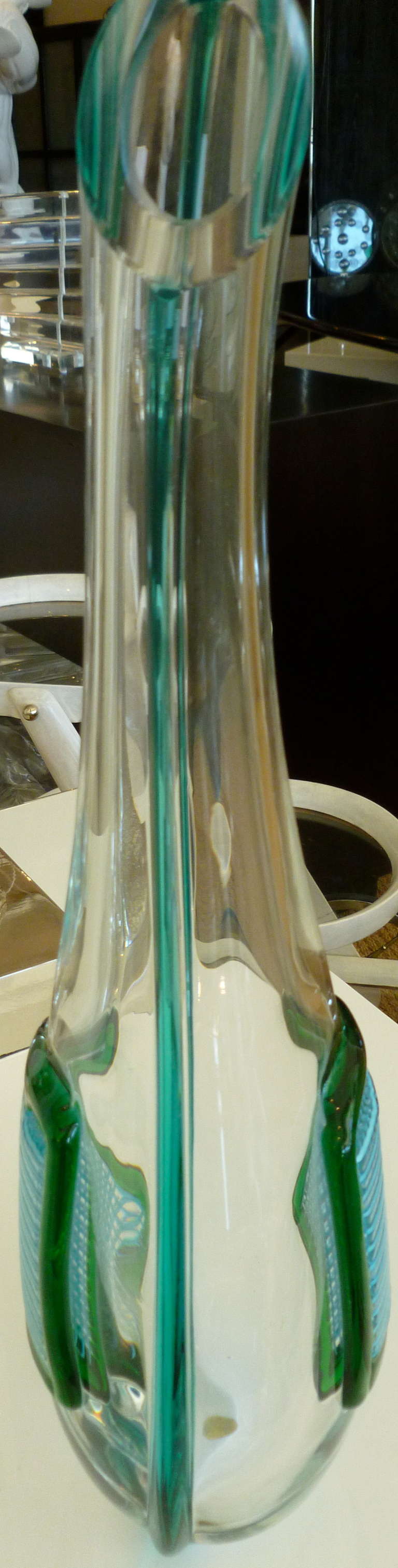 Murano Vintage Massimiliano Schiavon Turquoise Green Glass Vase/ Vessel Italian For Sale 2