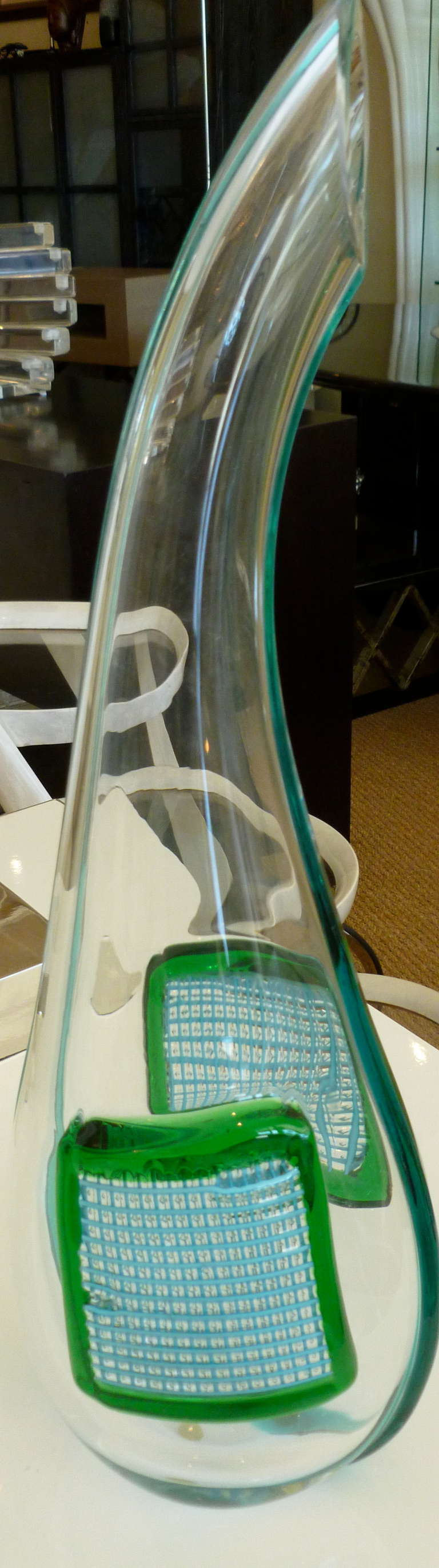 Fin du 20e siècle Vase/vase italien de Murano Massimiliano Schiavon vintage en verre vert turquoise en vente