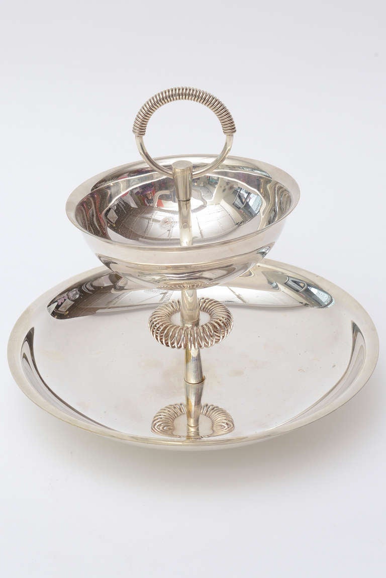 American Tommi Parzinger Style Silver Plate Serving Piece Mid-Century Modern Barware For Sale