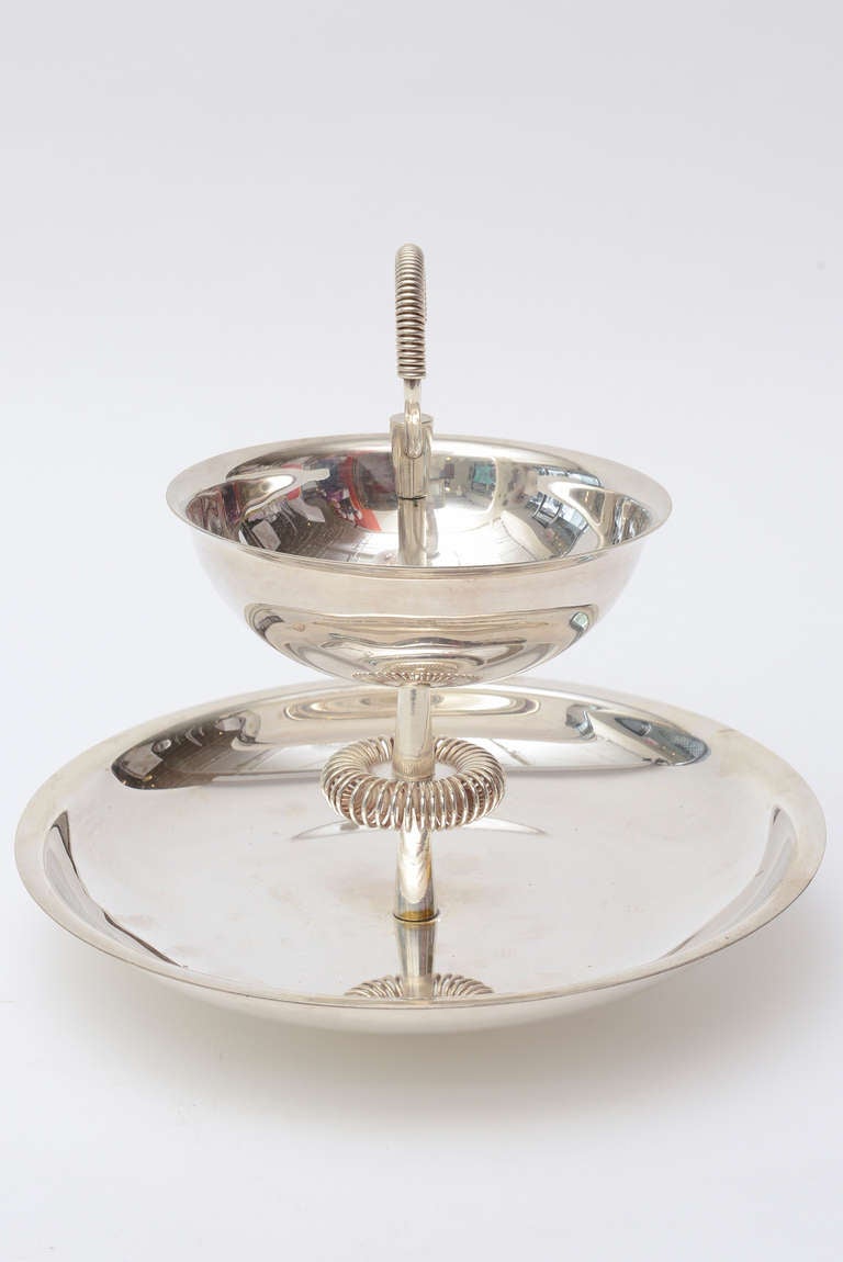 Mid-20th Century Tommi Parzinger Style Silver Plate Serving Piece Mid-Century Modern Barware For Sale
