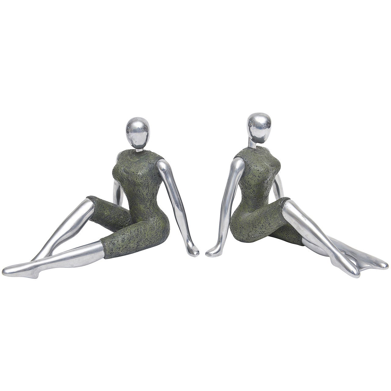 Pair of Stylized Modernist Mannequin Like Metal Bookends or Objects
