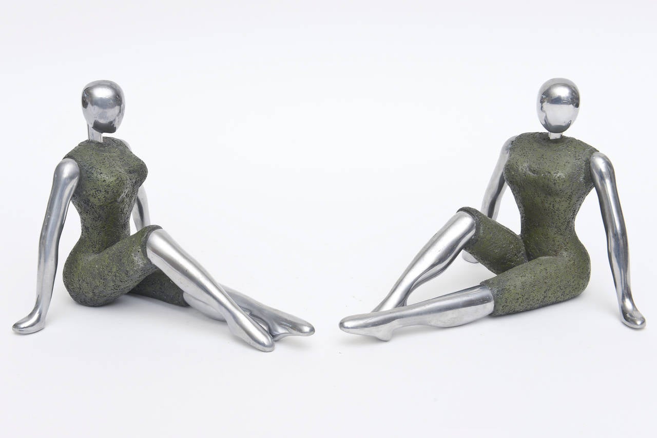 American Pair of Stylized Modernist Mannequin Like Metal Bookends or Objects