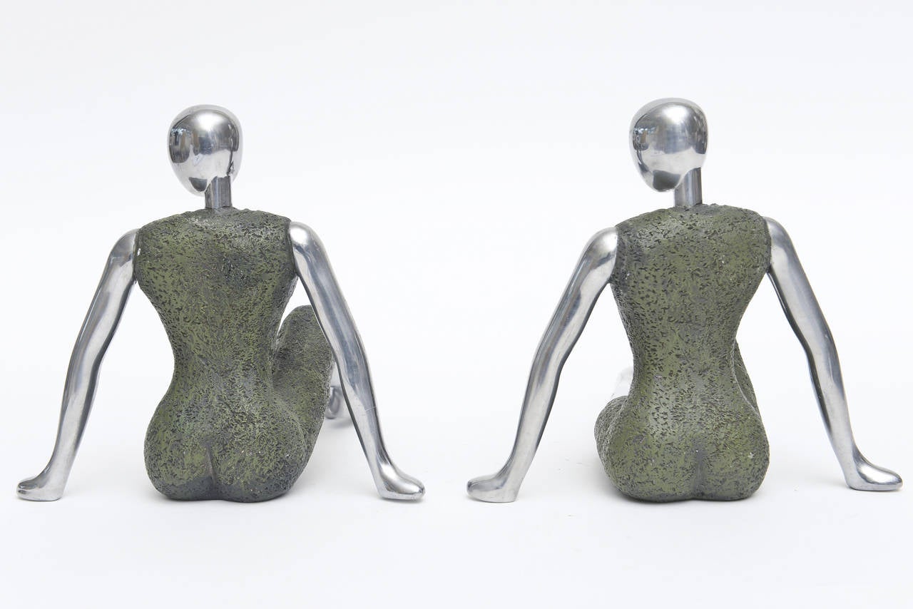 Pair of Stylized Modernist Mannequin Like Metal Bookends or Objects In Good Condition In North Miami, FL