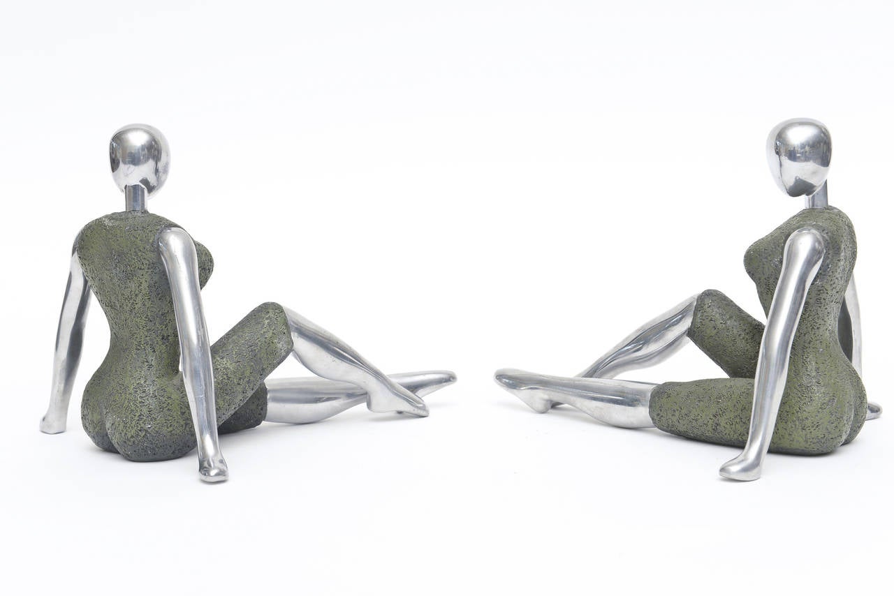 Late 20th Century Pair of Stylized Modernist Mannequin Like Metal Bookends or Objects