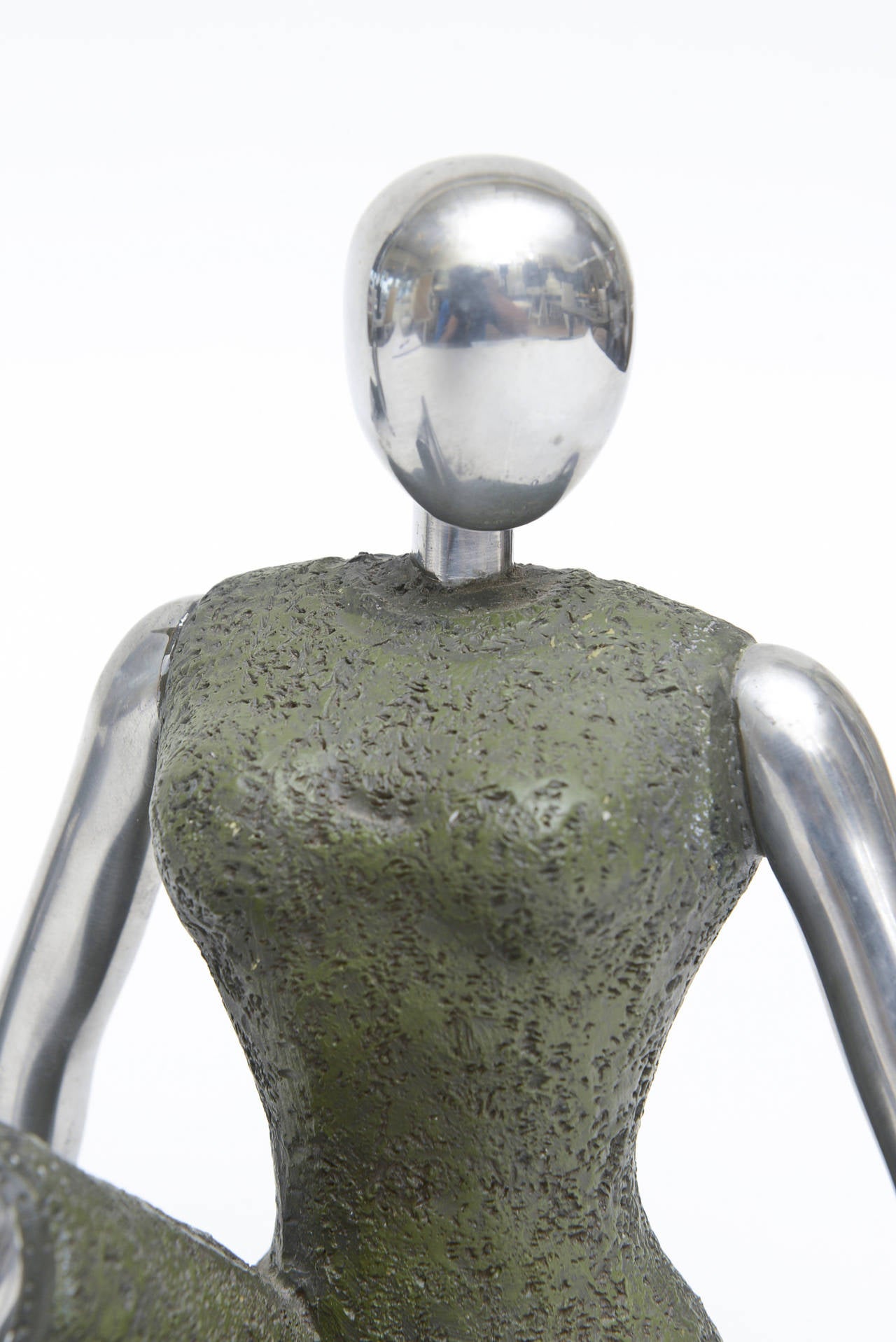 Aluminum Pair of Stylized Modernist Mannequin Like Metal Bookends or Objects