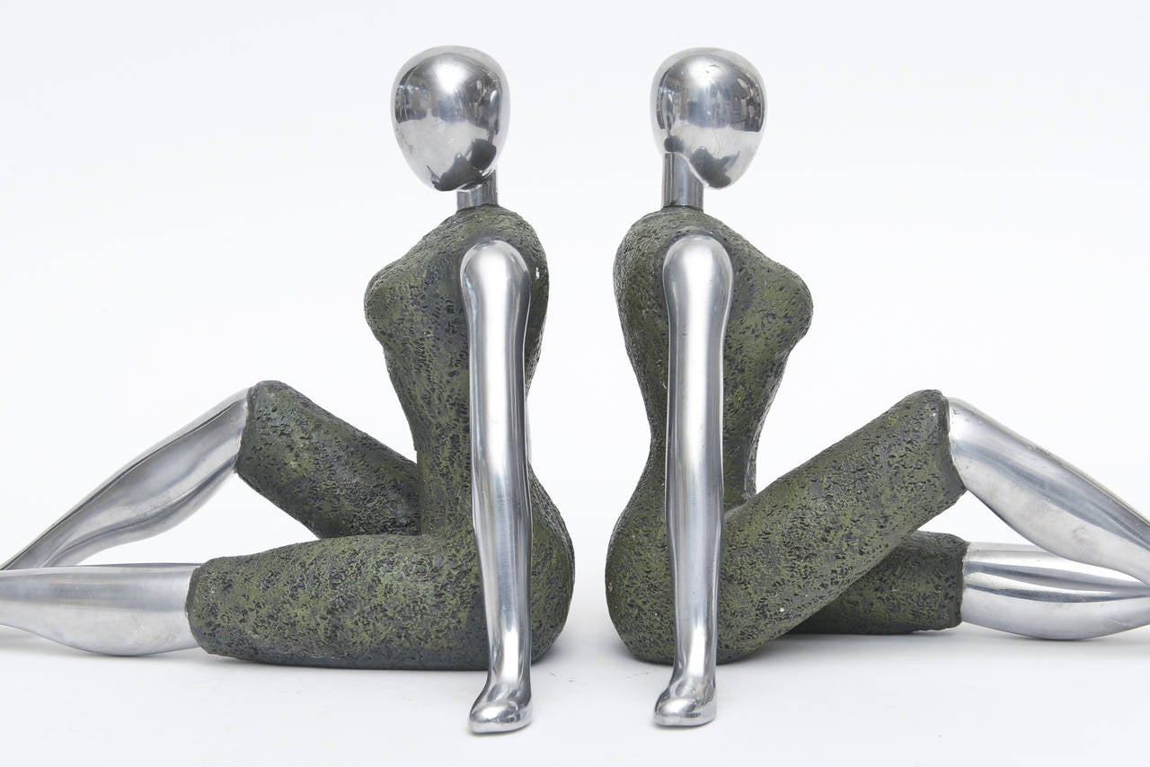 Pair of Stylized Modernist Mannequin Like Metal Bookends or Objects 4
