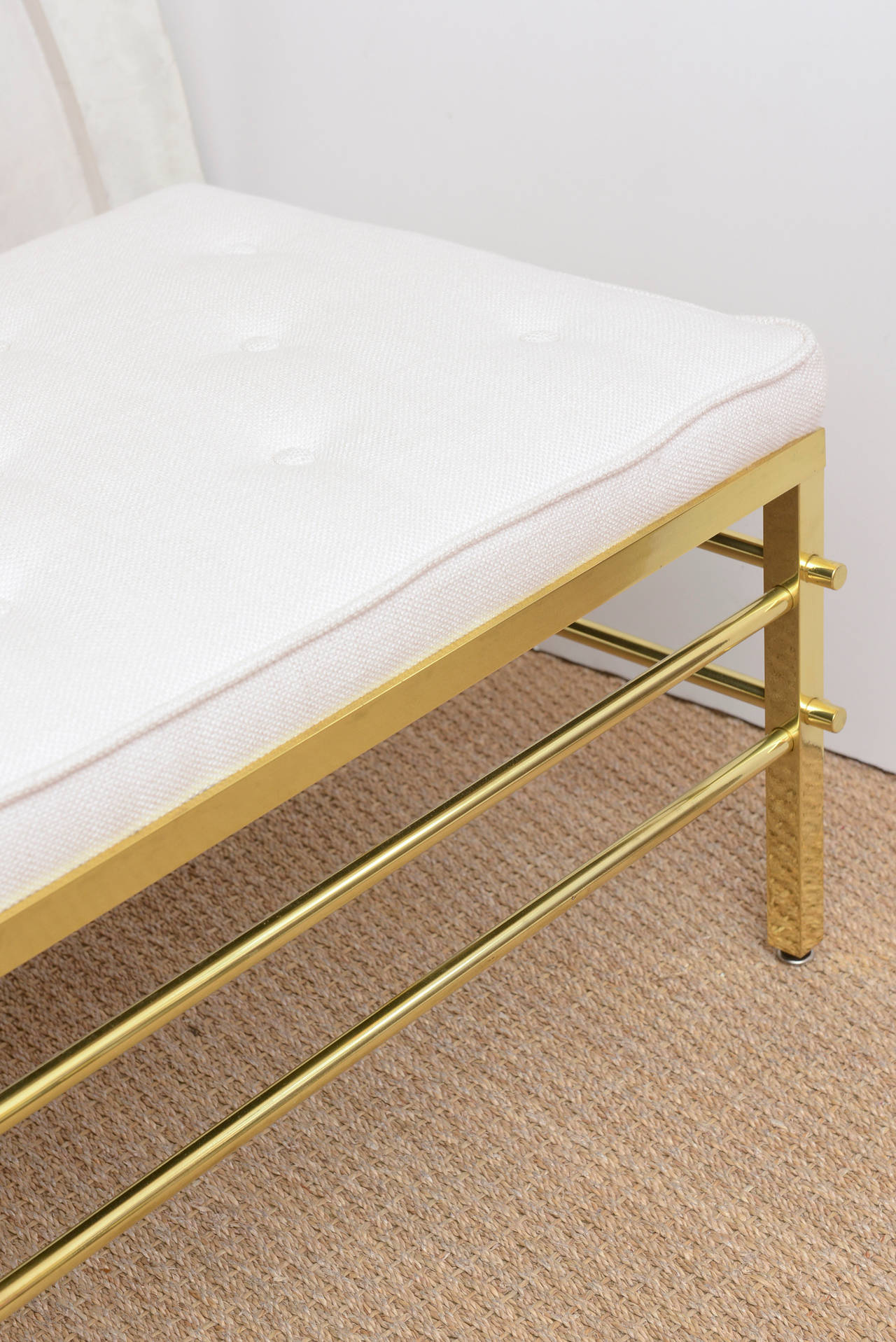 American Tommi Parzinger Brass and Upholstered Mid-Century Modern Bench