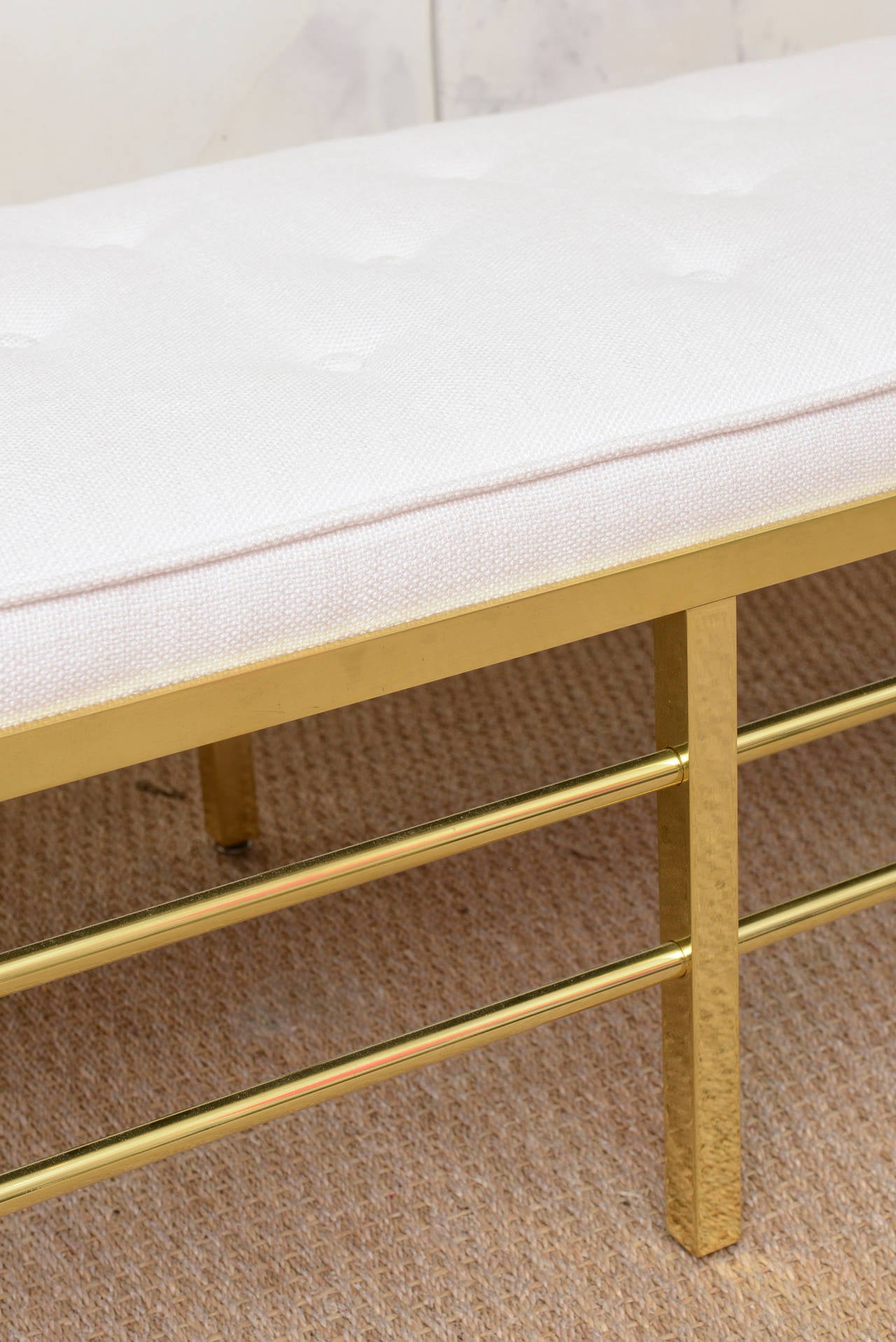 Tommi Parzinger Brass and Upholstered Mid-Century Modern Bench In Good Condition In North Miami, FL