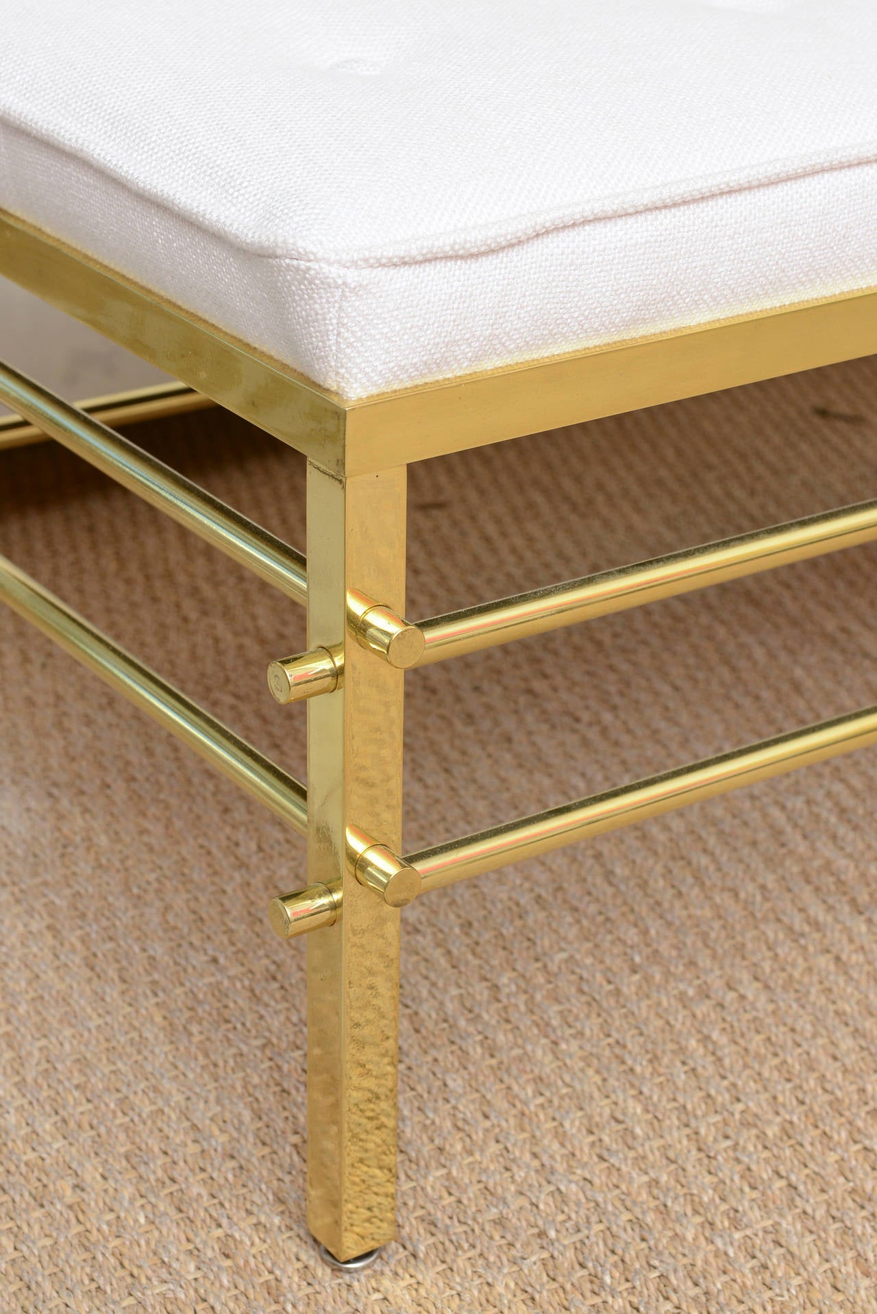 Mid-20th Century Tommi Parzinger Brass and Upholstered Mid-Century Modern Bench