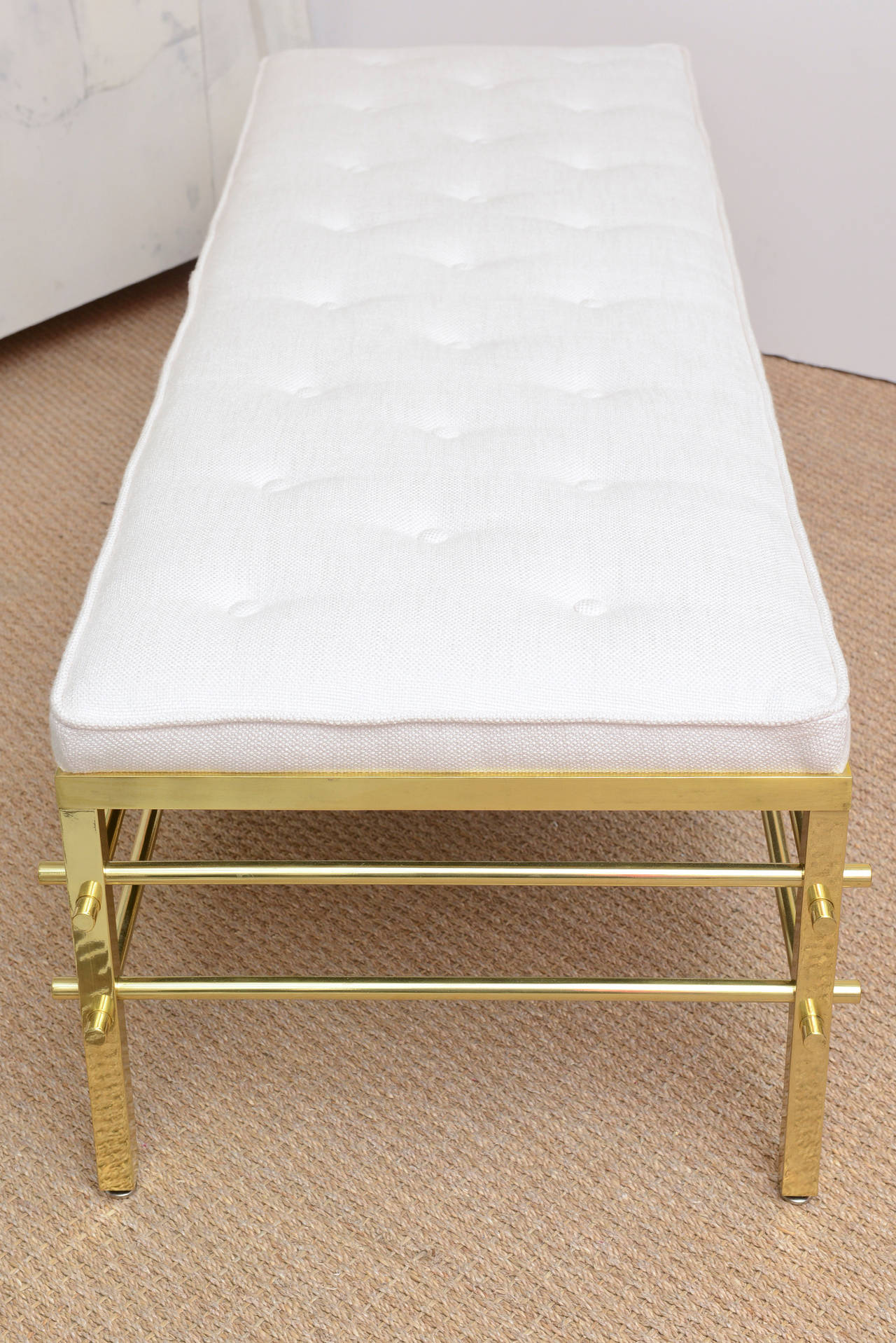 Tommi Parzinger Brass and Upholstered Mid-Century Modern Bench 1