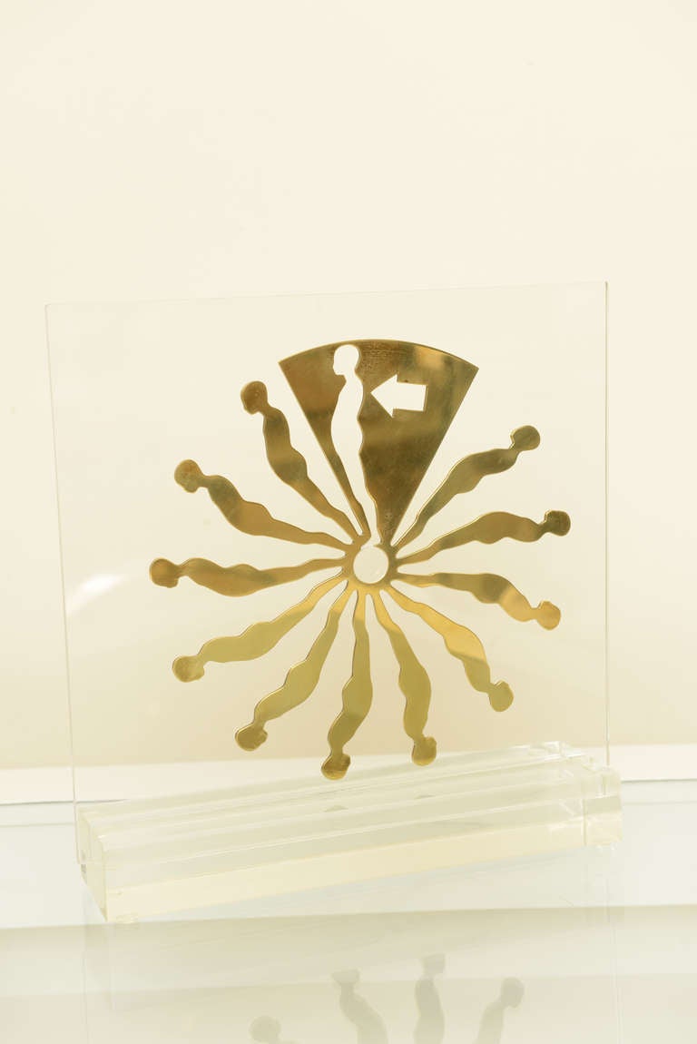 Ernest Trova Falling Man Lucite and Brass Sculpture