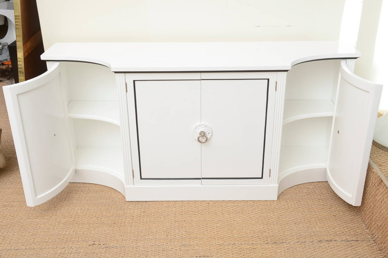 American Grosfeld House Vintage Regency White Lacquered, Nickel Silver Cabinet or Buffet For Sale