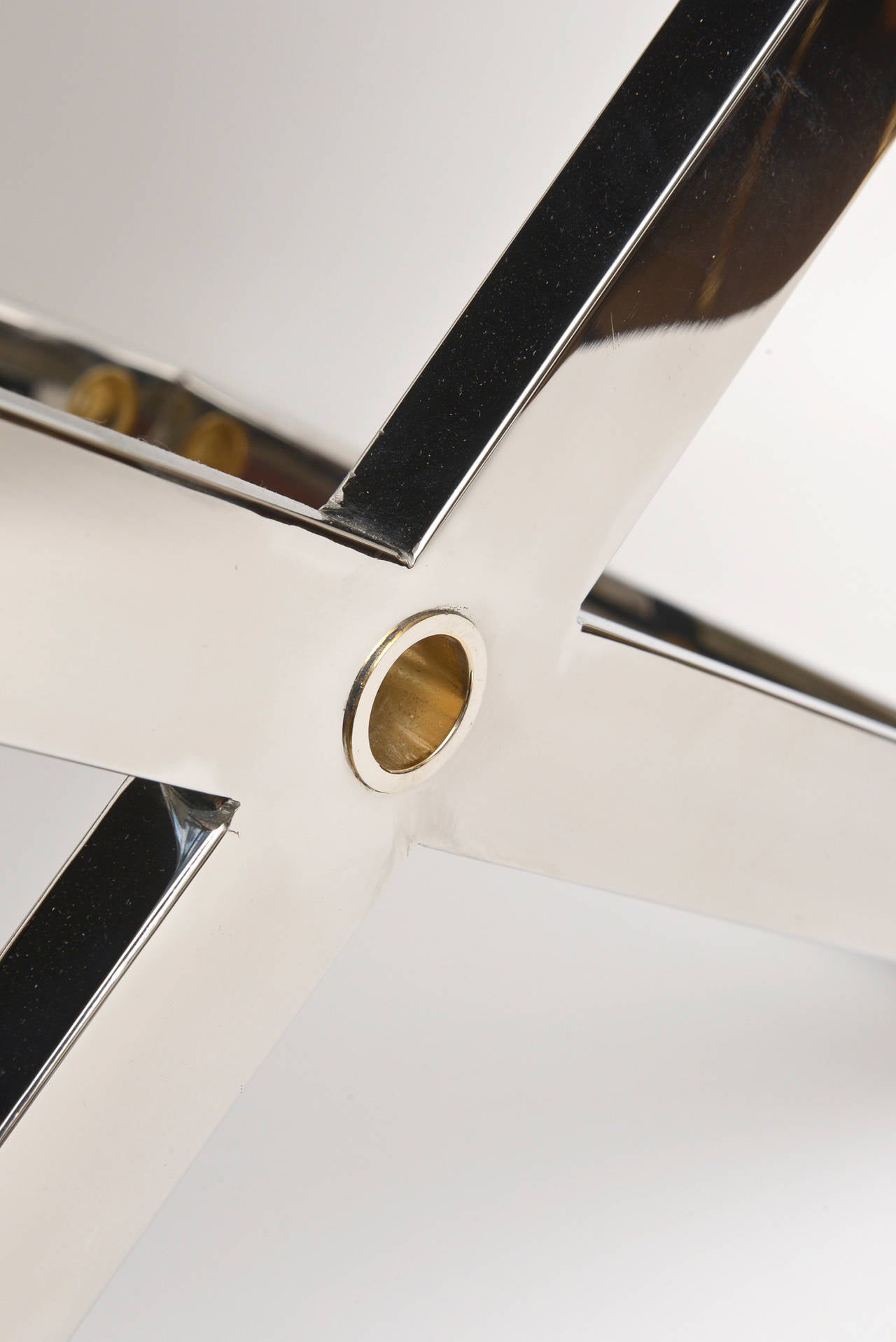 Chic Karl Springer Style Chromed Steel, Brass and Upholstered X-Framed Bench 3