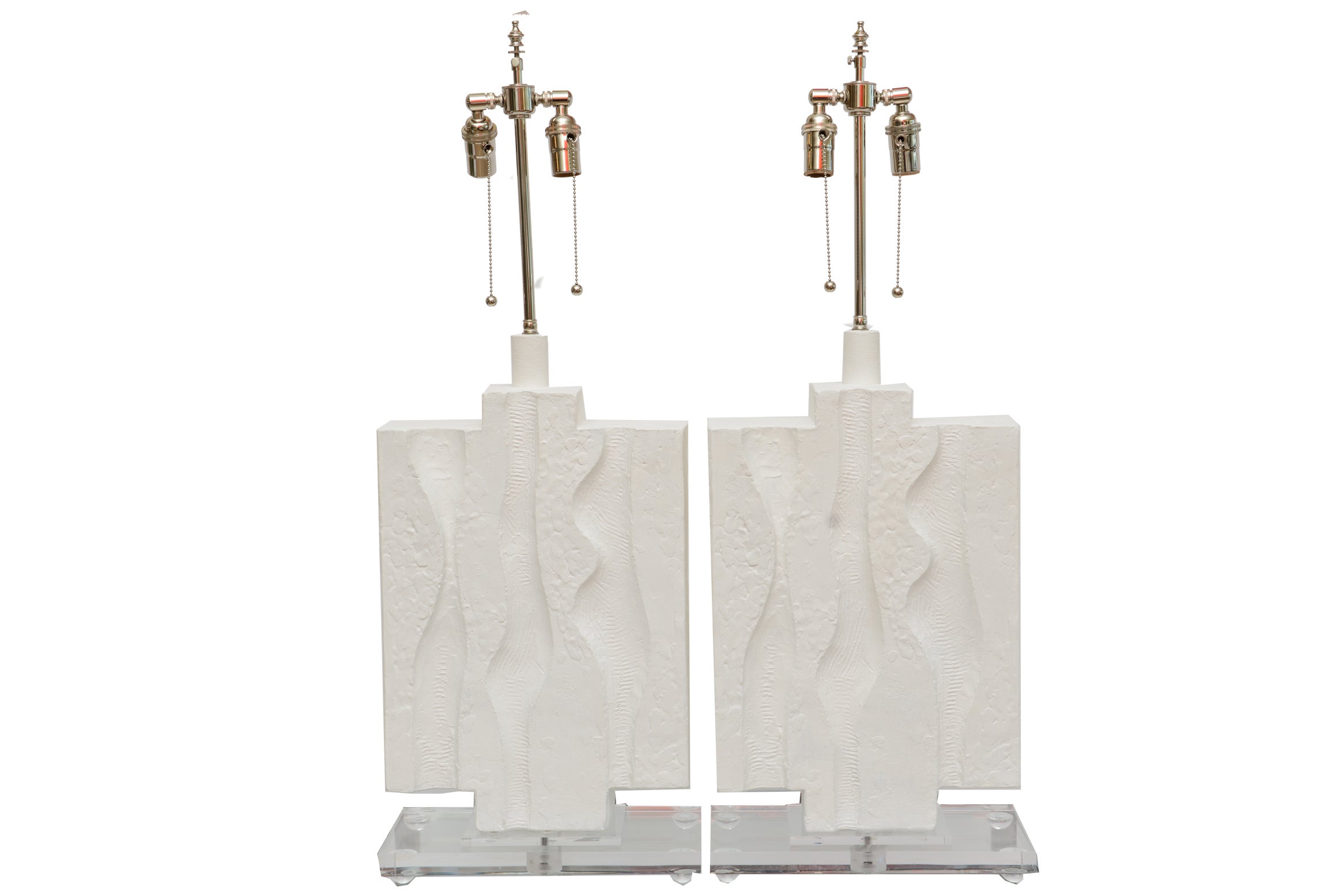 Sculptural Pair of  Serge Roche Style White Plaster of Paris  Lamps