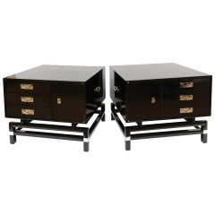 Pair of Black Lacquered and Silver Side /End Tables/Night Stands