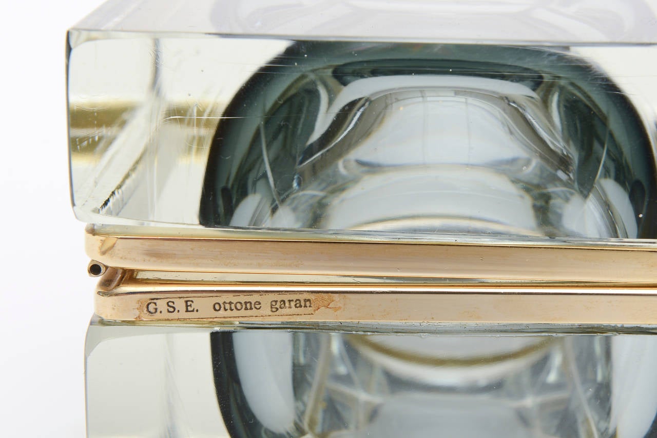 Italian Murano Mandruzzato Sommerso 24-Carat Gold-Plated Glass Hinged Box In Excellent Condition In North Miami, FL