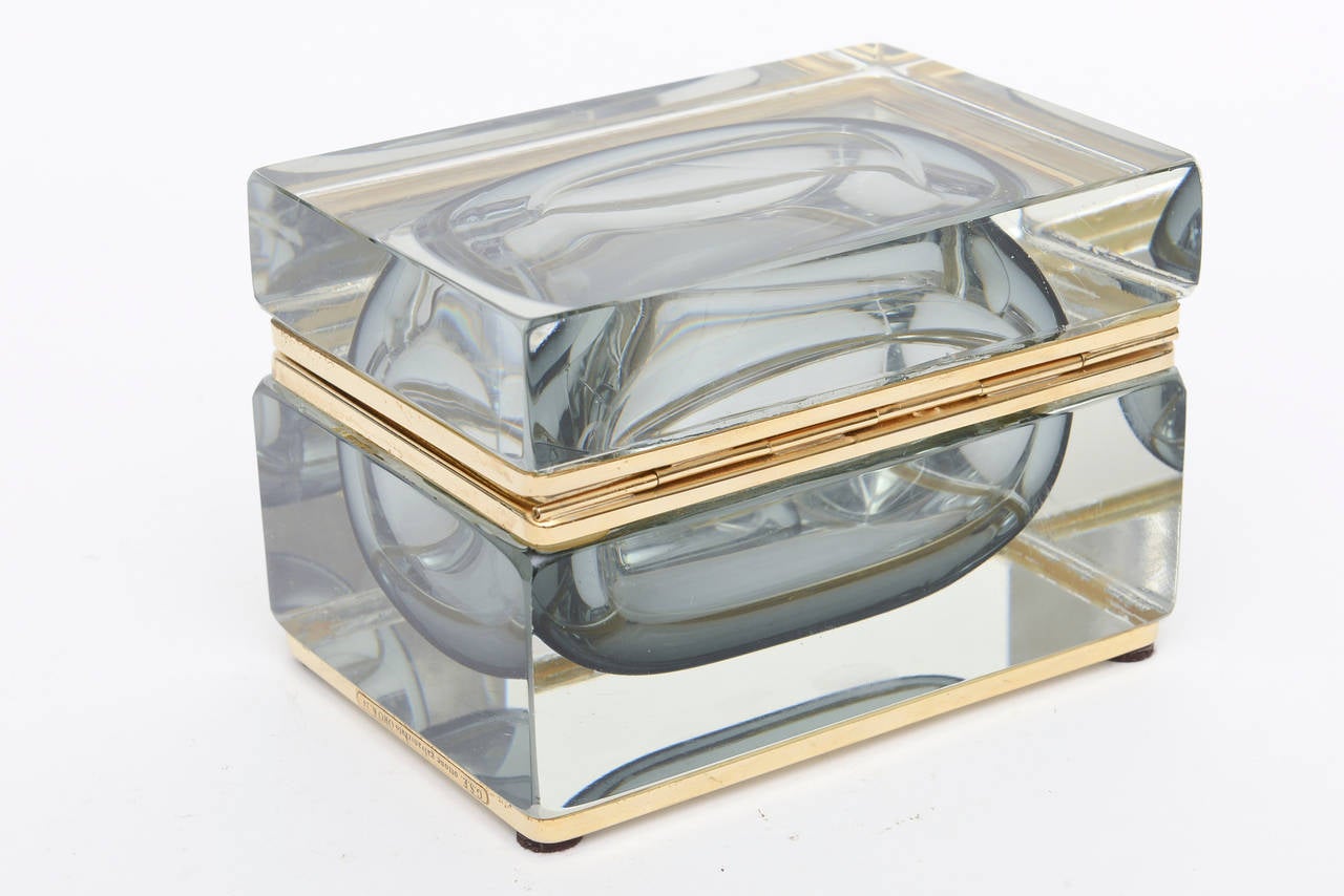 Italian Murano Mandruzzato Sommerso 24-Carat Gold-Plated Glass Hinged Box 1