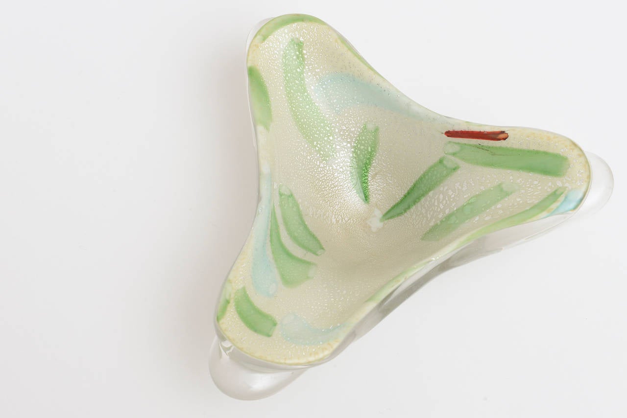 Mid-Century Modern Italian Murano Silver Foil Sculptural Biomorphic Painterly Glass Bowl