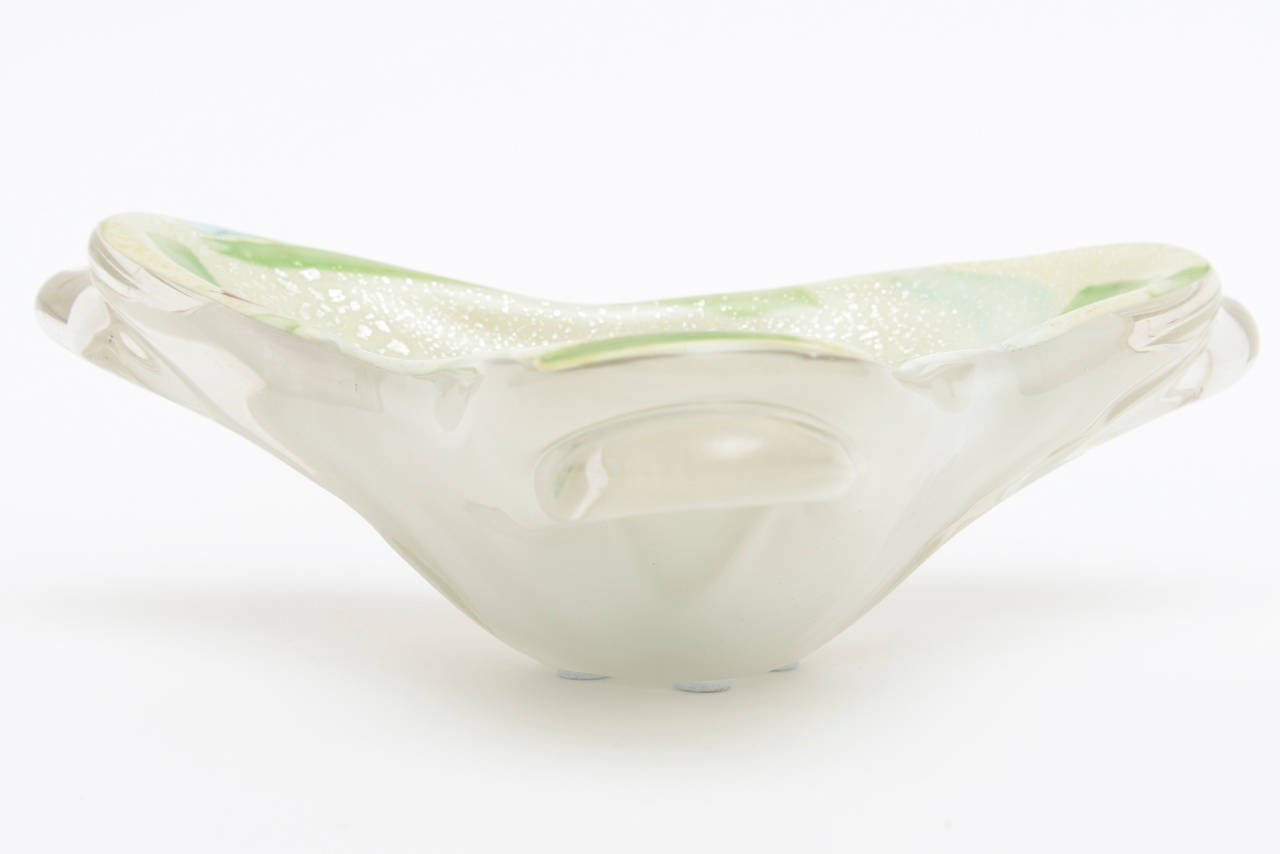 Italian Murano Silver Foil Sculptural Biomorphic Painterly Glass Bowl 2