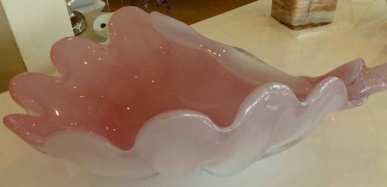 Murano Opalalescent Pink Monumental Shell Glass Bowl 1