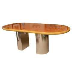 Brueton Style Chrome and Hermes Orange Lacquered Resin Dining Table /Desk