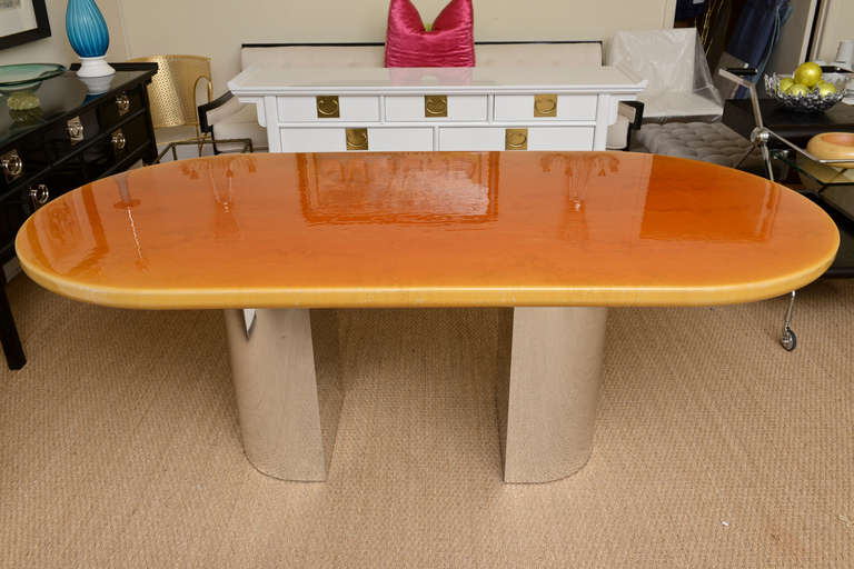 Fabulous color of Hermes orange lacquered resin meets the spill of mustard  radius rounded edges in this resin thick 2