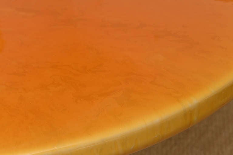 Modern Brueton Style Chrome and Hermes Orange Lacquered Resin Dining Table /Desk