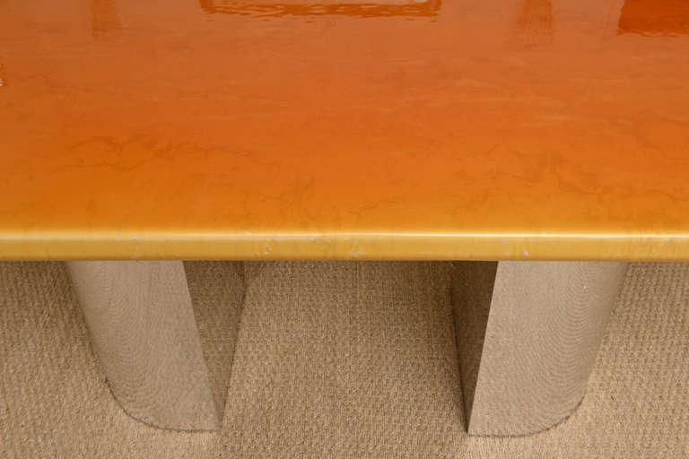 Late 20th Century Brueton Style Chrome and Hermes Orange Lacquered Resin Dining Table /Desk