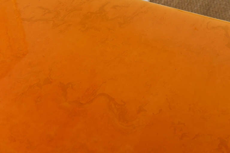 Brueton Style Chrome and Hermes Orange Lacquered Resin Dining Table /Desk 1
