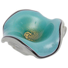 Rare Italian Pulegoso and Gold Aventurine Murano Glass Bowl 11