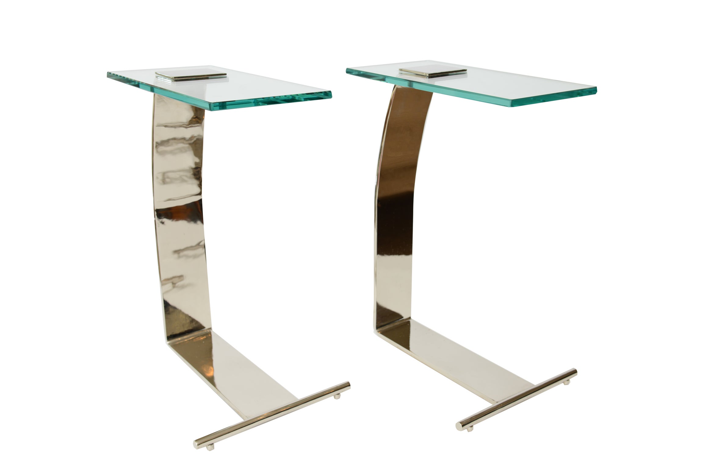 Pair of Pace Chrome and Glass Side/Drink Tables
