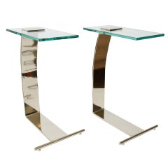 Pair of Pace Chrome and Glass Side/Drink Tables